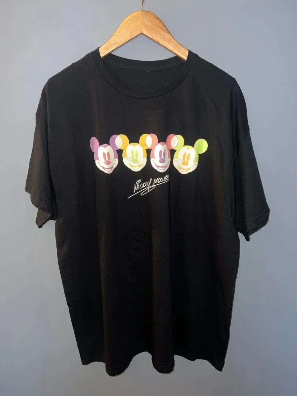 Disney Mickey Mouse Shirt Mens XL Black Neon Graphic Cartoon Tee Disney